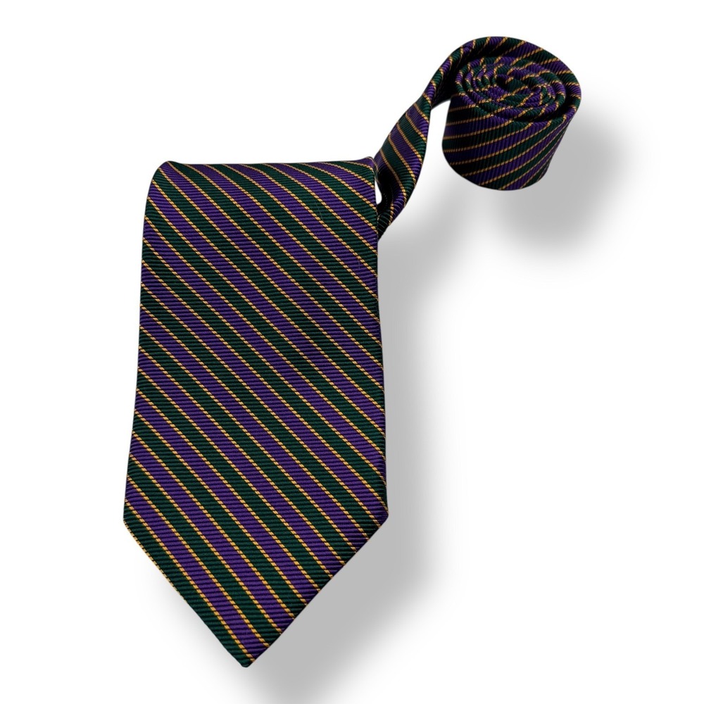 Brooks Brothers Makers Mens Silk Stripe Tie Purple Green Gold Made in USA NWT